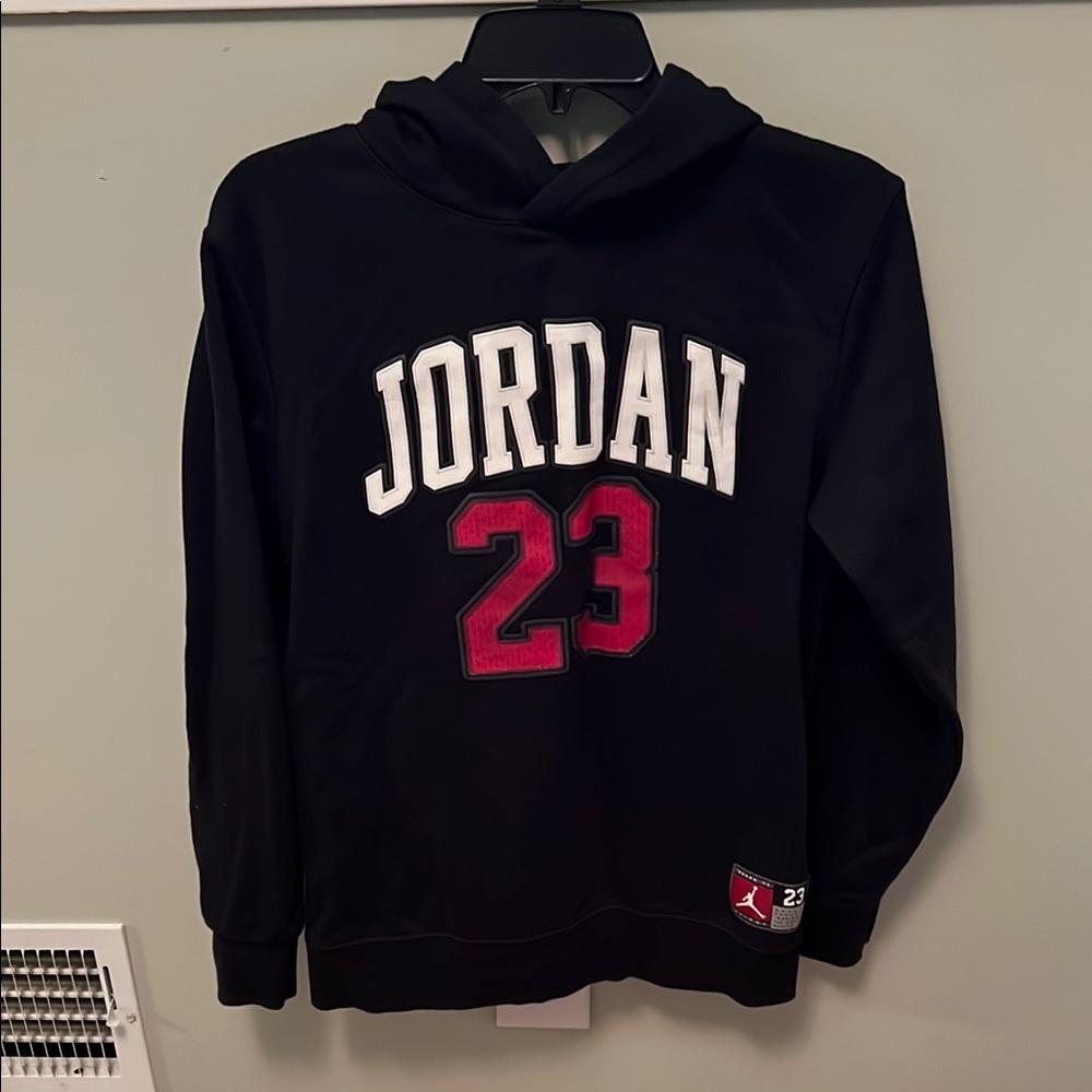 Jordan Black Hoodie with Red 23 and White Lettering